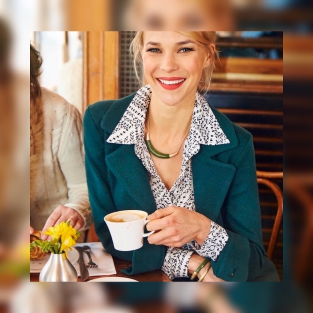 Black White Cabi Split Button Down Print Blouse - image 1